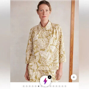 Masai Copenhagen Idaki Frond Print Cotton Shirt In Willow Size Small